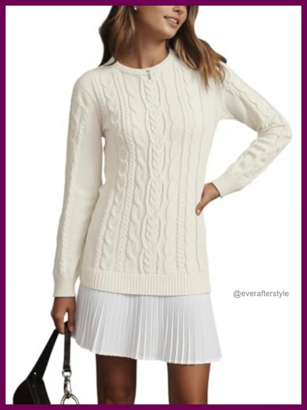 Cable Knit Sweater Dress Pleated Mini Long Sleeve Fall Winter